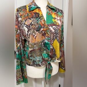 RACHEL ZOE- SATIN EFFECT Women’s Tie Front Blouse Size- M (NWT)